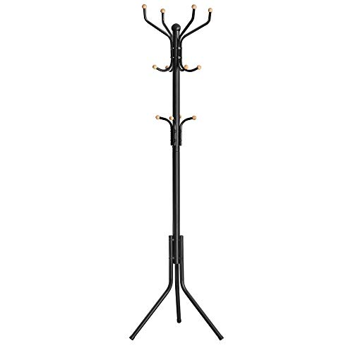 SONGMICS Metal Coat Rack, Clothes Stand, Hat Handbag Hanger, 182 cm Tall Hall Tree, Black RCR19B
