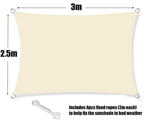 KAHEIGN Sun Shade Sail, 2.5m x 3m Waterproof 98% UV Block Sun Shade Canvas 120gsm Sunscreen Awning Canopy for Outdoor Garden Patio Yard Party (Cr