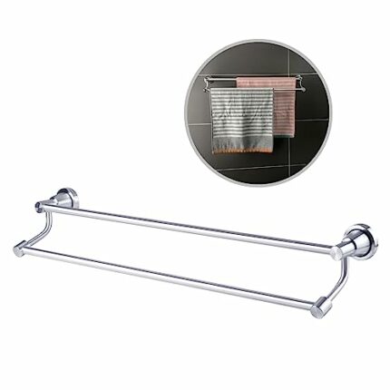 Double Towel Rails Screw Wall Mounted 57cm Bath Towel Holder Towel Hanging Rod Space Aluminium Hand Towel Bar for Bathroom and Kitchen, Silver