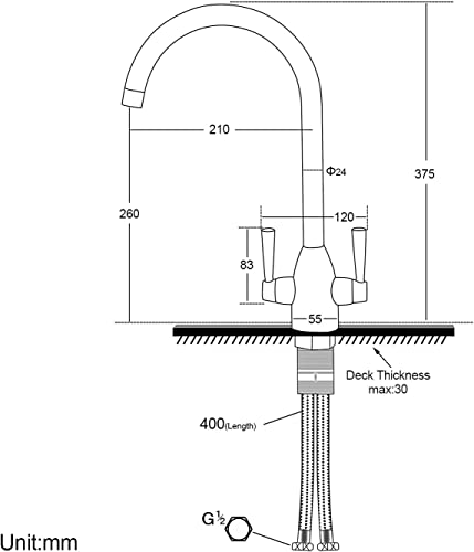 Hapilife Kitchen Tap Modern Design Monobloc Two Handle High Arc 360 Swivel Spout Mono Hot and Cold Water Sink Taps Mixers Faucet Brushed Nickel H