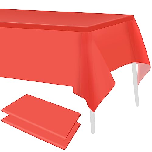 HXMJIED 137 x 274cm Red Disposable Tablecloths 2 Pack Rectangle Table Cloth Plastic Party Table Cover for Barbecue, Picnic Dining,Wedding,Coronat
