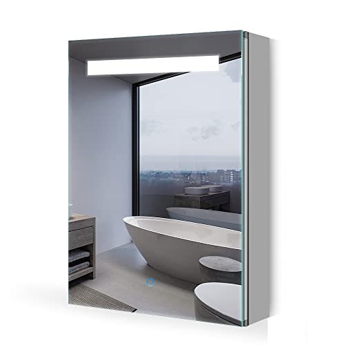 Quavikey® LED Bathroom Cabinet With Mirror And Shaver Socket Bedroom Wall Mounted Cupboard With Demister 400x600 MM