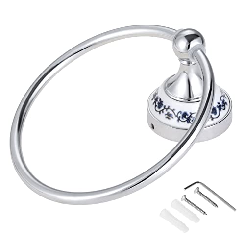 HIGOH Towel Racks,Towel Holder Bath Towel Holder, Bathroom Hand Towel, Silver Towel Hook Holder, Wall Mount Rack Blue & Porcelain Ceramic Base St