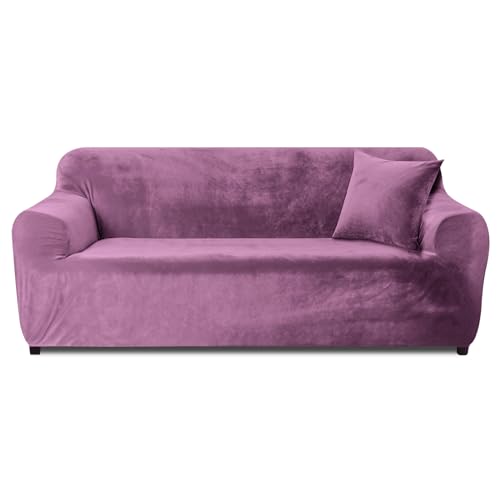 Yeahmart Thick Sofa Covers 1/2/3 Seater Pure Color Sofa Protector Velvet Easy Fit Elastic Fabric Stretch Couch Slipcover (Silver Grey, 3 Seater 1