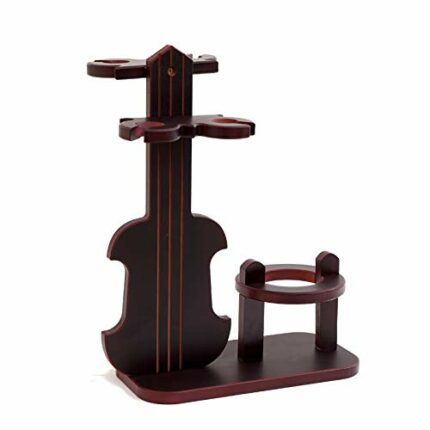 ZYZMH European-style Wood Violin Shaped Wine Bottle Glass Holder Display Rack, Holds 1 Bottle And 4 Cups