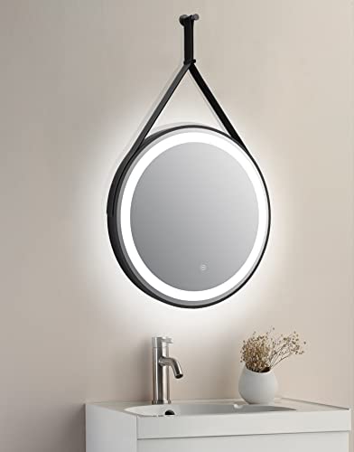 Keenware KBM-348 Round LED Black Framed Bathroom Mirror With Hook & Loop, 600mm