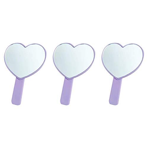 FRCOLOR 3Pcs Women Handheld Mirror Heart Shaped Makeup Mirror Portable Cosmetic Mirrors with Handle for Home and Salon Purple