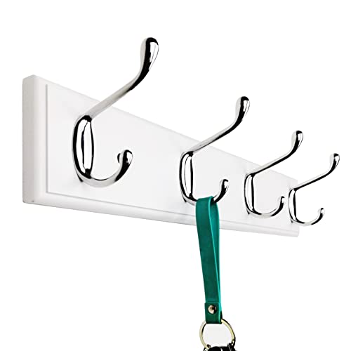 lomejii 4 Black Hooks Wood Coat Rack Wall Mount, 44cm, White, Stronger Hooks for Hanging Clothes,Hat,Backpack etc, Great Modern Wall Mounted Rack