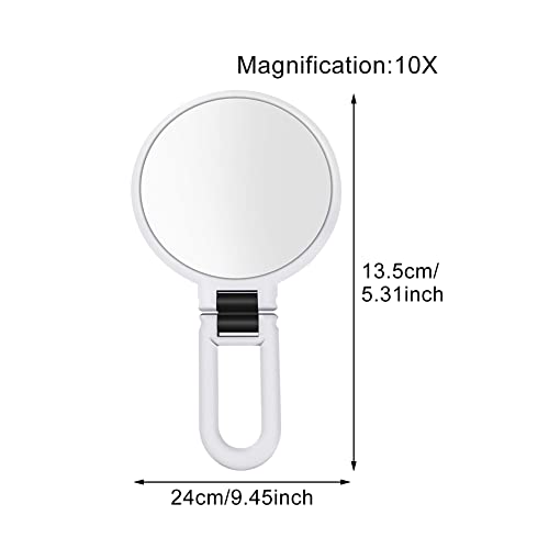 Magnifying Hand Held Mirror, 1x/10x Double Side Magnifying Makeup Mirror Folding Magnification Hand Mirror with Handle for Travel Table Desk Bath