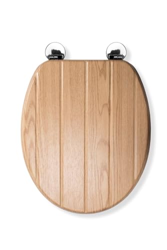 Croydex WL602176H Flexi-Fix Geneva Always Fits Never Slips Anti Bacterial Toilet Seat, Wood, Light Oak Effect Tongue & Groove, 45 L x 37.5 W cm