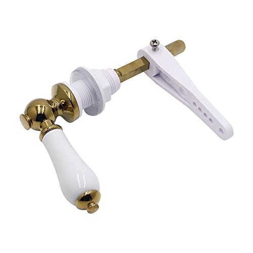 Ceramic Toilet Brass Finish Cistern Lever Flusher | Traditional Victorian Style | Real Ceramic White Loo Cistern Lever Flush Handle | Wc Lavatory