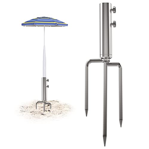 Mikytoper Umbrella Stand Anchor with 3 Spikes, Heavy Duty Metal Parasol Base, Outdoor Umbrella Steel Anchor for Beach Grass Sand