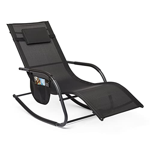 Mondeer Rocking, Textoline Sun Lounger Outdoor Relaxing Breathable Mesh Chair with Removable Headrest for Patio Rocker Pillow Garden Furniture, A
