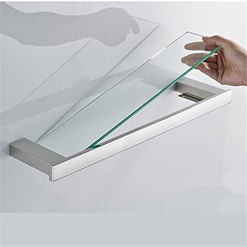 RAKUTE Hair Dryer Holder Bathroom Shelves Brushed Gold Stainless Steel Wall Mounted Bathroom Storage Holder with Single Tempered Glass Hardware S