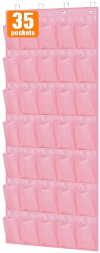 MISSLO 35 Large Pockets Over The Door Shoe Organizer Sturdy Oxford Fabric Hanging Shoe Rack for Door Mesh Closet Shoe Holder Hanger (Black)