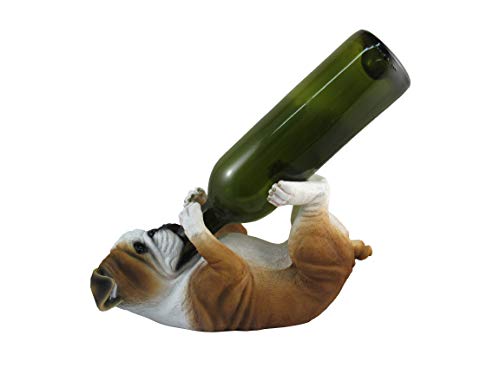 DWK-HD49057 - Adorable 11 Inch Bulldog Wine Bottle Holder Figure - Home Decor Dog Sculpture Decoration - Decorative Kitchen Animal Statue - Drink