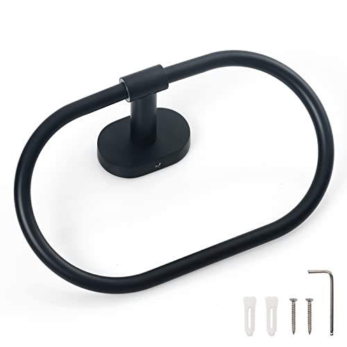 HouseAid Oval Towel Holder for Bathroom, Stainless Steel Towel Ring, Modern Bathroom Hand Towel Rack, Wall Mounted, Matte Black