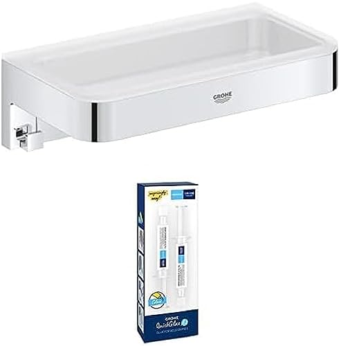 GROHE Start Cube Shower Basket – Bathroom Wall Mounted Shelf (Metal and Plastic, Including Screws and Dowels), Size 200 mm, Extra Easy to fit wit