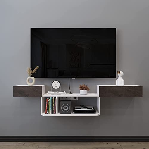 Pmnianhua Floating TV Shelf, 70" Wall Mounted Floating TV Stand Media Console TV Cabinet, Floating Entertainment Center with 2 Doors for Bedroom