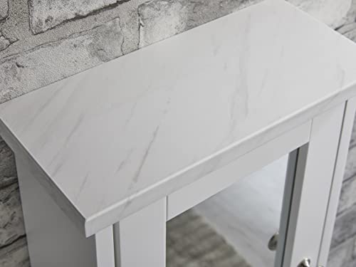 House & Homestyle Carrara Marble Effect Top Single Mirror Door Cabinet for a Touch of Elegance – 46.2 x 30 x 14cm, White