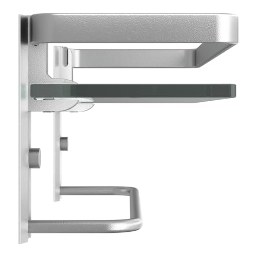 Danpoo Bathroom Wall Shelf, Tempered Glass Bathroom Shelf with Towel Bar(Matte Silver)