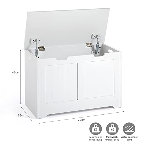 Meerveil Storage Chest, Wooden Box with Lid, Large Capacity Multi-Purpose Organizer-Toy Blankets Clothes, 72 x 36 x 48 cm, for Bathroom Living Ro