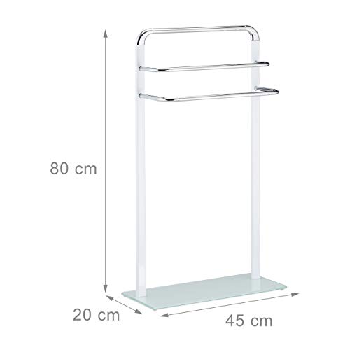 Relaxdays Towel Rack, Chromed Metal Towel Holder, HWD 80x45x20 cm, Clothes Valet, 3 Rails, White/Silver