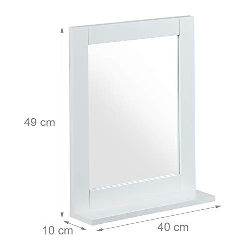 Relaxdays Wall Mirror with Shelf, Bathroom, Living Room, Hallway, Modern, MDF, Bathroom Mirror, H x W x D: 40 x 10 cm, White