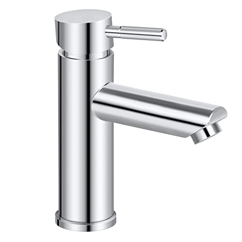 Minicoco Basin Tap, Basin Mixer Tap Bathroom Sink Mixer Tap Stainless Steel with UK Standard Hoses Single Lever Hot and Cold Water Sink Tap(Brush