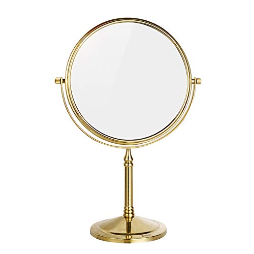 DOWRY 1x/10x Magnifying Mirror on Stand - Gold Table Mirror - Shaving Mirrors Free Standing - Bathroom Makeup Mirror on Stand - 360 ° Rotatable D