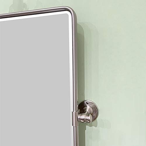 TEHOME 20 x 24 inch Farmhouse Nickel Metal Framed Pivot Rectangle Bathroom Mirror Rounded Rectangluar Tilting Beveled Vanity Mirrors for Wall