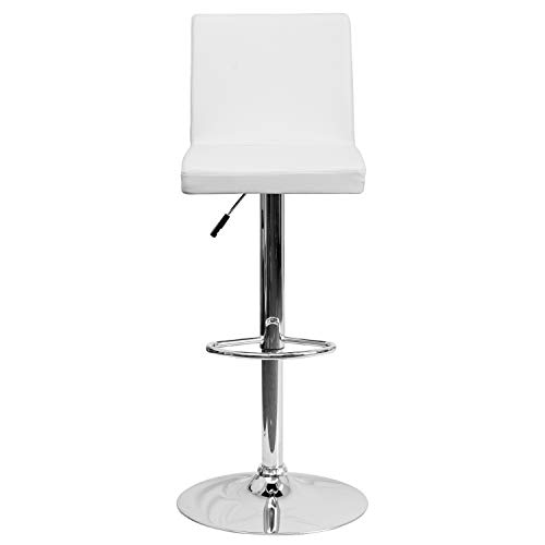 Flash Furniture Avery 2 Pack Contemporary White Vinyl Adjustable Height Barstool with Panel Back and Chrome Base