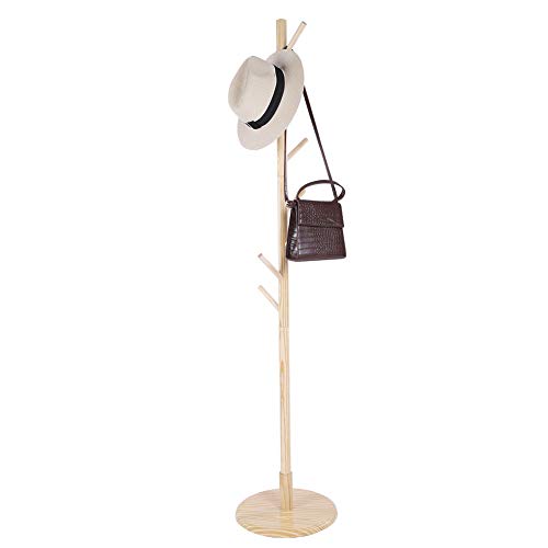 Oumij Cloth Hanger Tree, Assembled Wooden Coat Hat Stand Tree Suitable for Hanging Coat, Cloth, Hat, Bags, Scarf at Home or Office(Wooden Color)