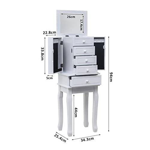 FGHOEV Standing Jewelry Armoire with, 5 Drawers & 14 Necklace Hooks, Jewelry Cabinet Chest with Removable Ring Storage Slot