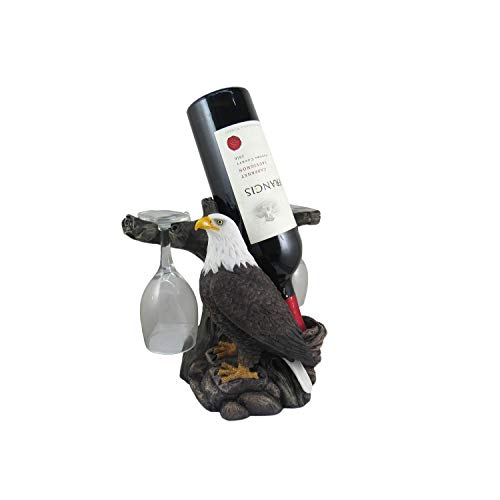 DWK "Liberation & Libations Bald Eagle Wine Bottle Holder with Wine Glasses (3 Piece Set) | Kitchen Accessories and Wine Bar Decor | Tabletop Win