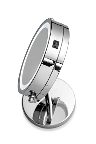 Croydex Chrome Illuminated Battery Operated Pedestal Mirror with 3x magnifying, H:30cm x W:12cm x D:18cm, MM703000E
