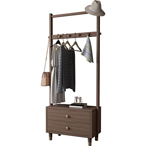 LUKEO All solid wood coat rack floor bedroom coat rack with drawer storage bag rack rack