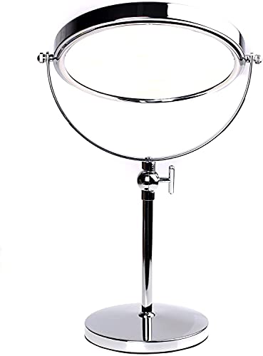 HIMRY Pedestal Mirror Height Adjustable, 8 Inch 7x Magnification Cosmetic Mirror, Two-Sided Swivel Mirror Chrome finish, Standing Shaving Mirror
