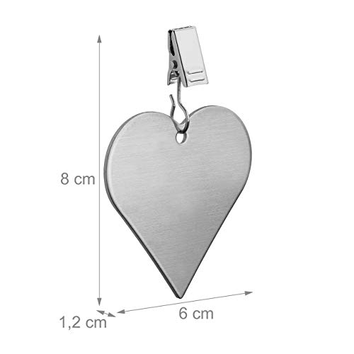 Relaxdays Tablecloth Weights, Pack of 8 Clips, Curtain Clamps, in-& Outdoors, Stainless Steel, Heart, Silver