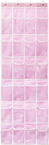 Simple Houseware 24 Pockets - Crystal Clear Over The Door Hanging Shoe Organizer, Pink