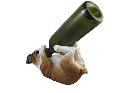 DWK-HD49057 - Adorable 11 Inch Bulldog Wine Bottle Holder Figure - Home Decor Dog Sculpture Decoration - Decorative Kitchen Animal Statue - Drink