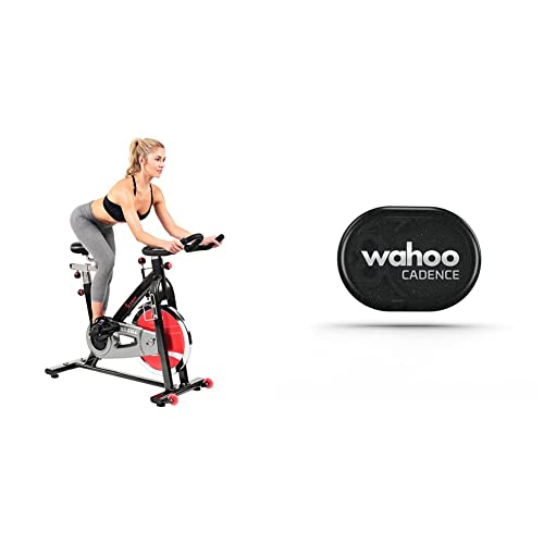 Sunny Health & Fitness Belt Drive Indoor Studio Cycle Bike, 22 KG (49 Pound) Flywheel Grey/Black/Red One Size SF-B1002 & Wahoo RPM Cadence Sensor