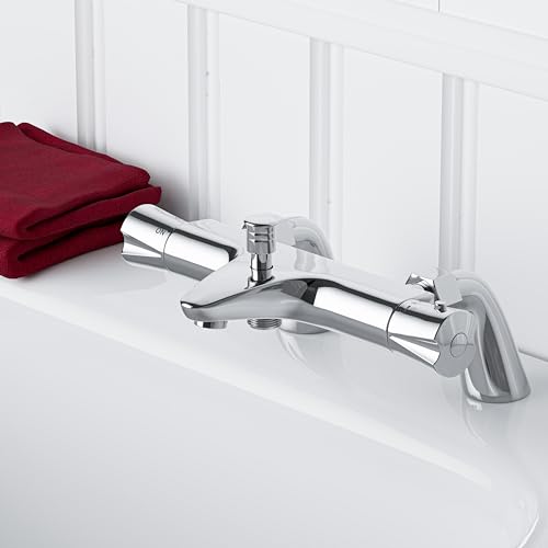 PURAGEIR Thermostatic Bath Shower Mixer, Deck Mounted Bath Mixer Shower,Thermostatic Bath Shower Valve with Anti-Scald Control, Chrome, Bathtub M