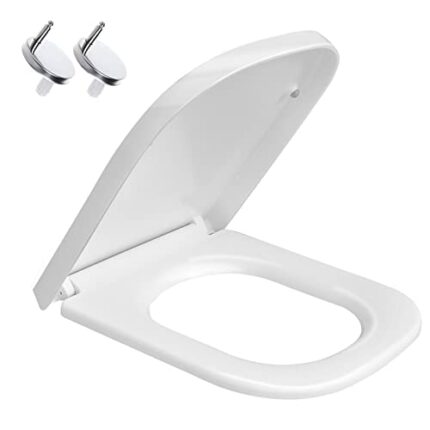 SADALAK Toilet Seat Soft Close,White Square Quick Release Toilet Lid with Simple Top Fixing and Adjustable Hinges Toilet Seat Cover