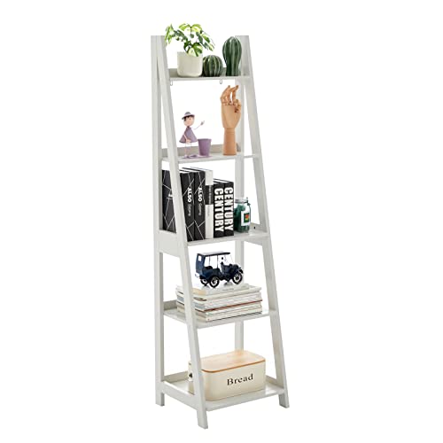 Hoorlang 5-Tier Ladder Shelf Wood Bookshelf,Modern Storage Shelf, for Living Room, Bedroom, Kitchen,Easy Assembly, Light grey HLLS01G