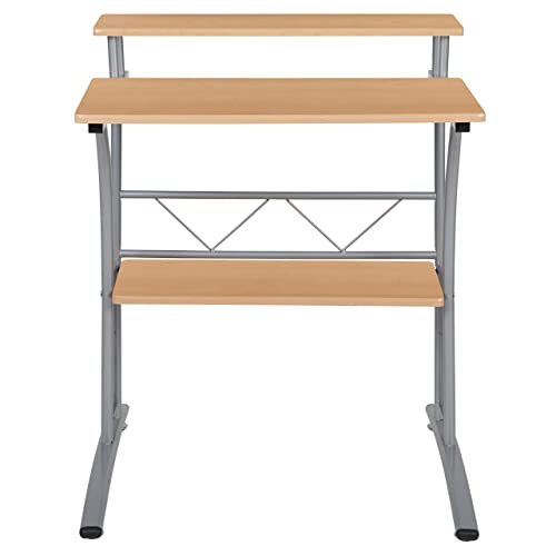 Flash Furniture Computer Desk with Top and Lower Storage Shelves, Metal, Maple, Set of 1