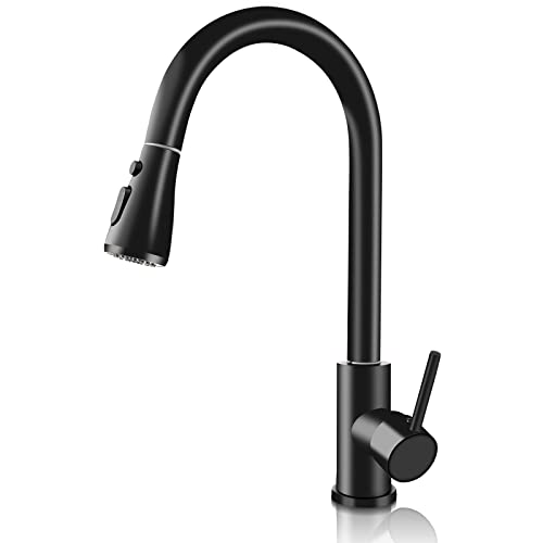 Pakuyi Kitchen Sink Taps 360° Swivel Kitchen Faucet Single Handle Single Lever High Arc Kitchen Mixer Tap with Pull Out Sprayer with 2 Modes Spra