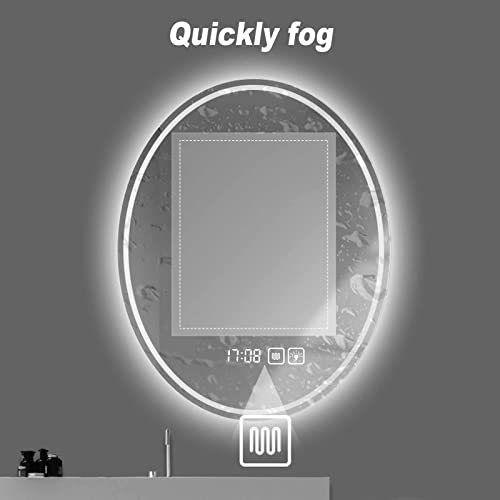 Led with lights,oval mirrors for bathroom,Anti-Fog wall mounted,Tricolor Lights, Color Temperature Adjustable,Energy -saving. (Color : White+anti