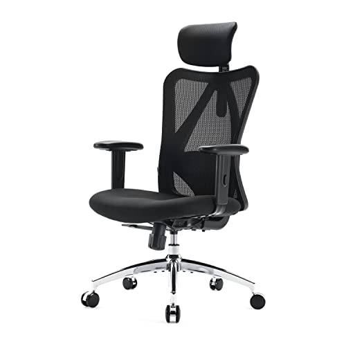 SIHOO Office Desk Chair, Ergonomic Computer Office Chair with Adjustable Headrest and Lumbar Support,High Back Executive Swivel Chair (Black)