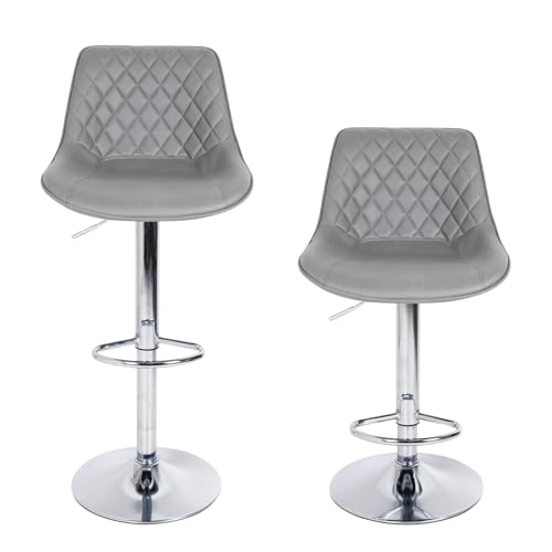 FATIVO 2 pcs Kitchen Bar Stool Chair: Grey Bars Stools Comfortable Leathaire Thick Sponge Foam Seat Breakfast Chairs Adjustable Height Swivel Uph